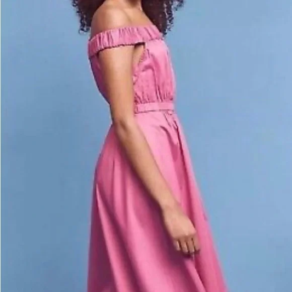 Maeve Anthropologie off shoulder dress | Fuchsia - Picture 3 of 9